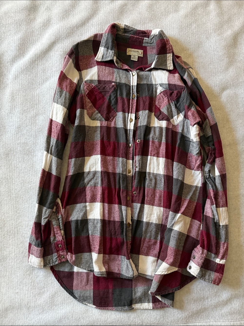 Women's Burgundy Plaid Button-Down Shirt - Lightweight Flannel